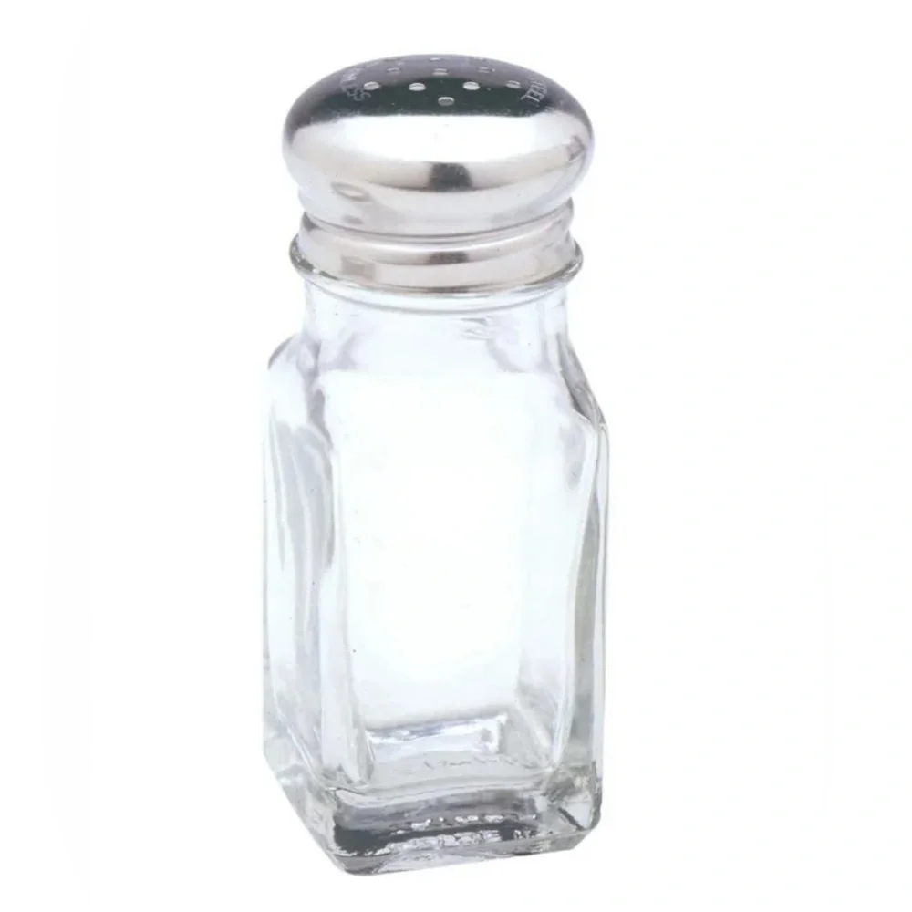 BN NOPRO 3oz ONE CLASSIC RETRO GLASS SALT OR PEPPER SHAKER WITH STAINLESS ST…